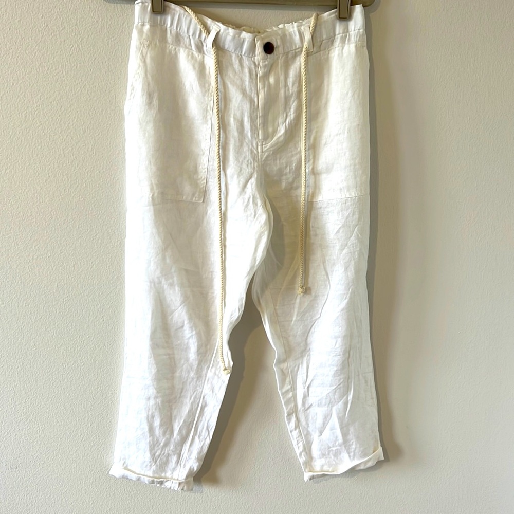 Lou & Grey White Drawstring Linen Pants